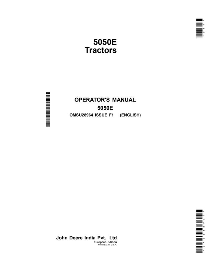 John Deere 5050E Tractor Operator manual OMSU28964 — actual manual cover