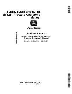 John Deere 5055E; 5065E; 5075E (MY23-) Tractor Operator manual OMSJ44348 — actual manual cover