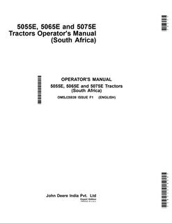 John Deere 5055E; 5065E; 5075E Tractor Operator manual OMSJ25839 — actual manual cover