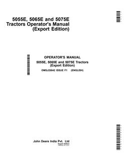 John Deere 5055E; 5065E; 5075E Tractor Operator manual OMSJ25842 — actual manual cover