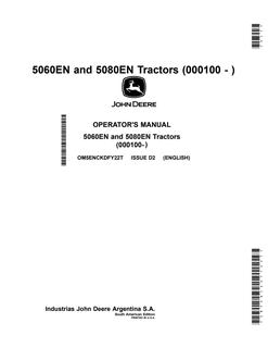 John Deere 5060EN, 5080EN Tractor Operator's manual OM5ENCKDFY22T — actual manual cover