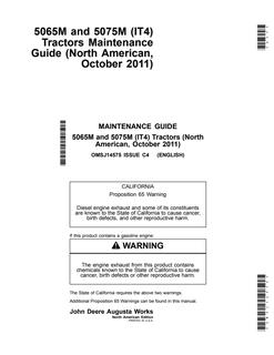 John Deere 5065M; 5075M (IT4) Tractor Maintenance guide OMSJ14575 — actual manual cover