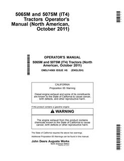 John Deere 5065M, 5075M IT4 Tractor Operator manual OMSJ14569 — actual manual cover