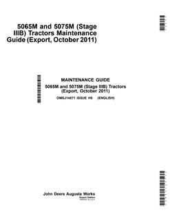 John Deere 5065M; 5075M (Stage IIIB) Tractor Maintenance guide OMSJ14571 — actual manual cover