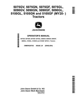 John Deere 5075GV; 5075GN; 5075GF; 5075GL; 5090GV; 5090GN; 5090GF; 5090GL; 5100GL; 5105GN; 5105GF (MY20-) Tractor Operator manual OMER525753 — actual manual cover