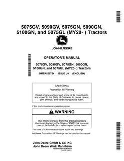 John Deere 5075GV; 5090GV; 5075GN; 5090GN; 5100GN; 5075GL (MY20-) Tractor Operator manual OMER525754 — actual manual cover