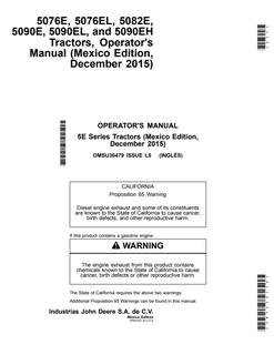 John Deere 5076E; 5076EL; 5082E; 5090E; 5090EL; 5090EH Tractor Operator manual OMSU30479 — actual manual cover