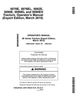 John Deere 5076E; 5076EL; 5082E; 5090E; 5090EL; 5090EH Tractor Operator manual OMSU30481 — actual manual cover