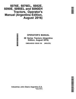 John Deere 5076E; 5076EL; 5082E; 5090E; 5090EL; 5090EH Tractor Operator manual OMSU48353 — actual manual cover