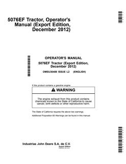 John Deere 5076EF Tractor Operator manual OMSU30488 — actual manual cover