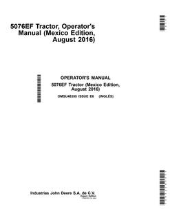 John Deere 5076EF Tractor Operator manual OMSU48355 — actual manual cover
