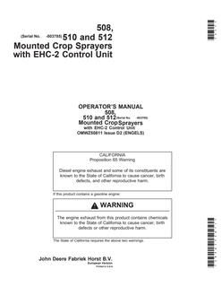 John Deere 508; 510; 512 (EHC-2 Control Unit) Crop sprayer Operator manual OMWZ50811 — actual manual cover