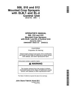 John Deere 508; 510; 512 (ELB-1 and EL-4 Control Units) Crop sprayer Operator manual OMWZ50801 — actual manual cover