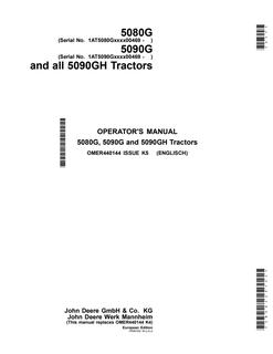 John Deere 5080G; 5090G; 5090GH Tractor Operator manual OMER440144 — actual manual cover