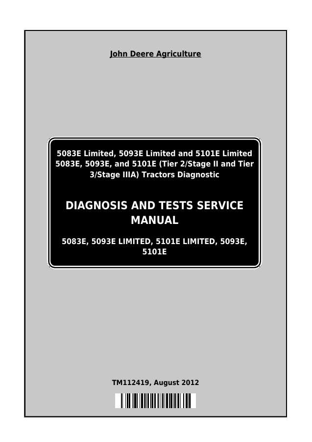 John Deere 5083E, 5093E and 5101E; Limited variants also listed Tractor Diagnosis and Test Technical Manual TM112419 — actual manual cover