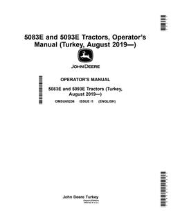 John Deere 5083E; 5093E Tractor Operator manual OMSU65236 — actual manual cover