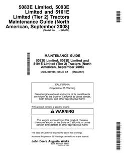 John Deere 5083E Limited, 5093E Limited, 5101E Limited (Tier 2) Tractor Maintenance guide OMSJ290166 — actual manual cover