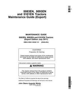 John Deere 5083EN; 5093EN; 5101EN Tractor Maintenance guide OMSJ12925 — actual manual cover