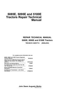 John Deere 5085E, 5095E, 5100E Tractor Repair Technical Manual TM128319 — actual manual cover