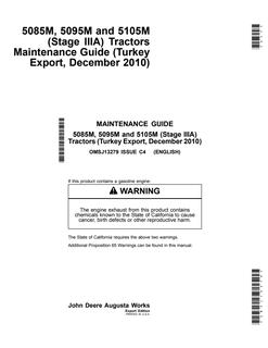 John Deere 5085M; 5095M; 5105M (Stage IIIA) Tractor Maintenance guide OMSJ13279 — actual manual cover