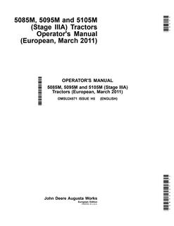 John Deere 5085M; 5095M; 5105M Tractor Operator manual OMSU24571 — actual manual cover