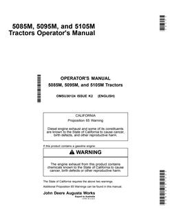 John Deere 5085M; 5095M; 5105M Tractor Operator manual OMSU30124 — actual manual cover