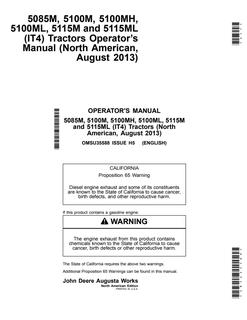 John Deere 5085M; 5100M; 5100MH; 5100ML; 5115M; 5115ML (IT4) Tractor Operator manual OMSU35588 — actual manual cover