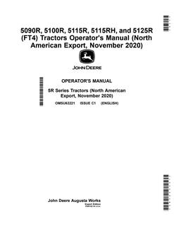 John Deere 5090R; 5100R; 5115R; 5115RH; 5125R (FT4) Tractor Operator manual OMSU63221 — actual manual cover