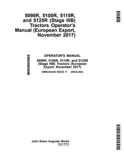 John Deere 5090R; 5100R; 5115R; 5125R (Stage IIIB) Tractor Operator manual OMSU53445 — actual manual cover