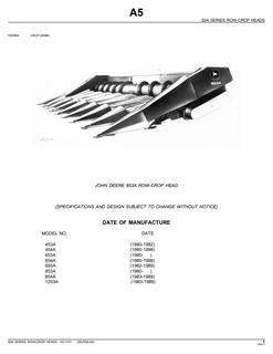 John Deere 50A Series; listed 453A, 454A, 653A, 654A, 655A, 853A, 854A, 1253A Row-crop head Parts catalog PC1747 — actual manual cover