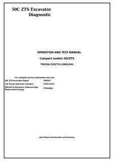 John Deere 50C ZTS Excavator Diagnostic Operation and Test Manual TM2056 — actual manual cover