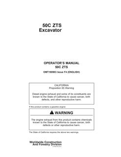 John Deere 50C ZTS Excavator Operator manual OMT190903 — actual manual cover