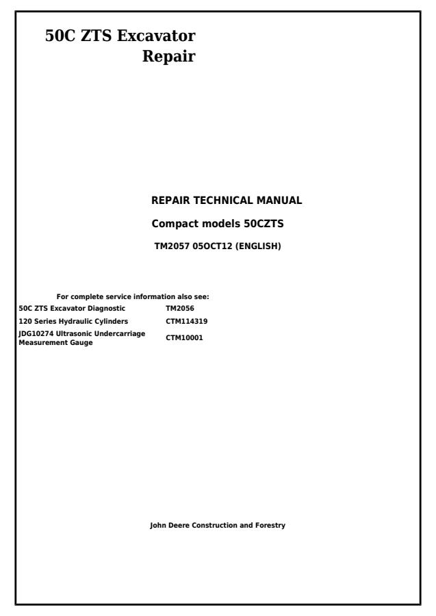 John Deere 50C ZTS Excavator Repair Technical Manual (TM2057) — actual manual cover