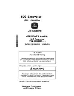 John Deere 50G Excavator Operator manual OMT333114 — actual manual cover
