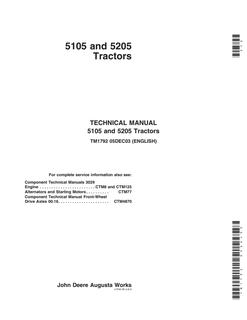 John Deere 5105, 5205 Tractor Technical manual TM1792 — actual manual cover