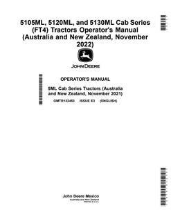 John Deere 5105ML; 5120ML; 5130ML (FT4) Tractor Operator manual OMTR132453 — actual manual cover