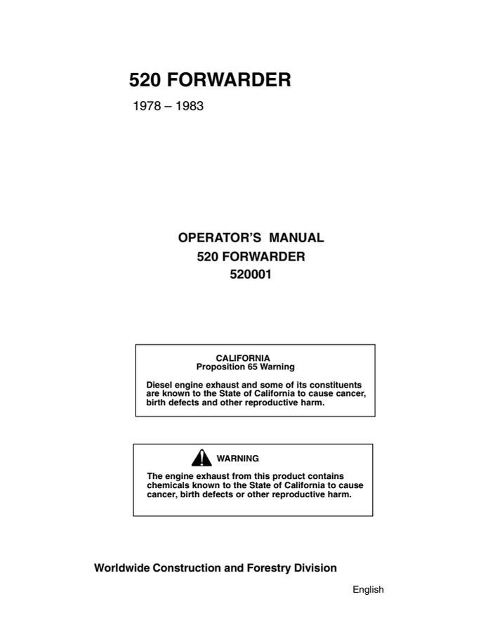 John Deere 520 Forwarder Forwarder Operator Manual 520001 — actual manual cover