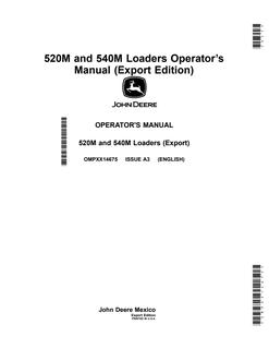 John Deere 520M, 540M Loader Operator manual OMPXX14675 — actual manual cover