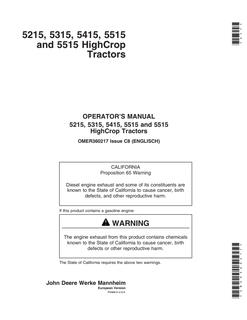 John Deere 5215, 5315, 5415, 5515, 5515 HighCrop Tractor Operator manual OMER360217 — actual manual cover