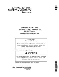 John Deere 5215F/V; 5315F/V; 5515F/V; 5615F/V Tractor Operator manual OMER360218 — actual manual cover