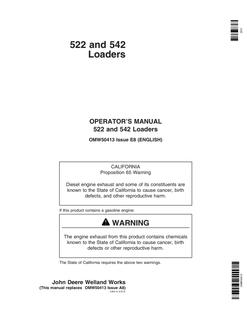 John Deere 522, 542 Loader Operator's manual OMW50413 — actual manual cover
