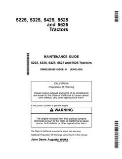John Deere 5225; 5325; 5425; 5525; 5625 Tractor Maintenance guide OMRE260580 — actual manual cover