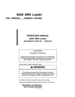 John Deere 524K 4WD loader Operator manual OMT346592X19 — actual manual cover