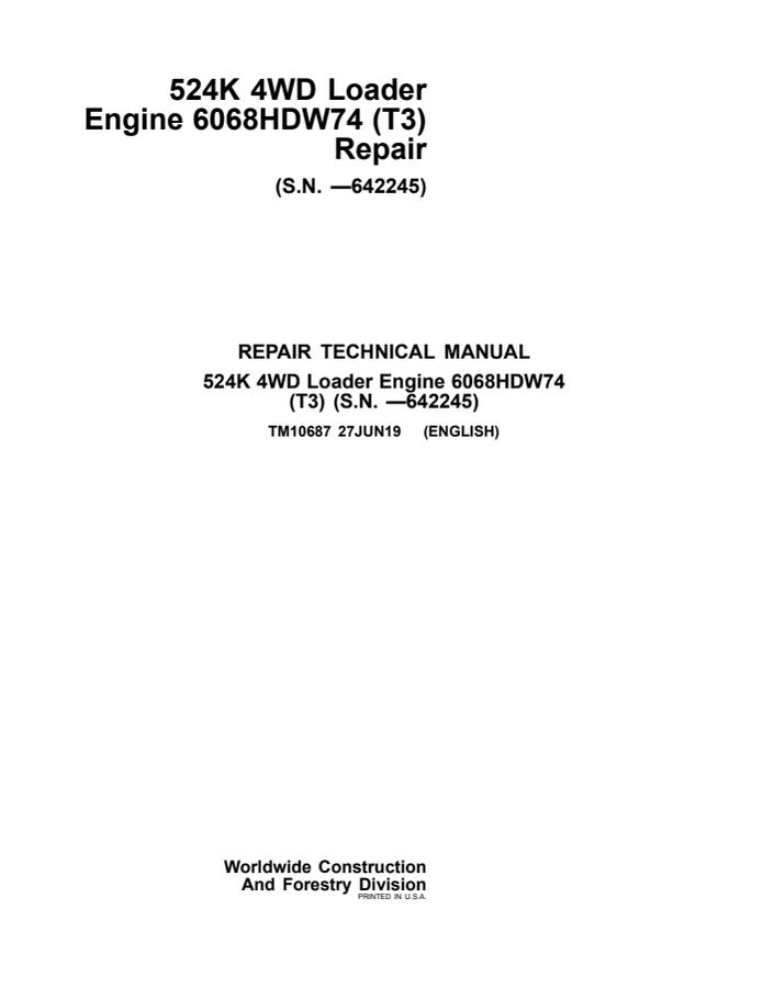 John Deere 524K 4WD loader Repair technical manual TM10687 — actual manual cover