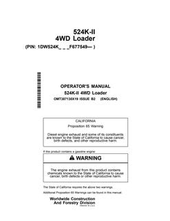 John Deere 524K-II Wheel loader Operator manual OMT387130X19 — actual manual cover