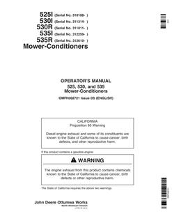 John Deere 525; 530; 535 Mower-conditioner Operator manual OMFH302721 — actual manual cover