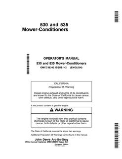 John Deere 530; 535 Mower-conditioner Operator manual OMCC59342 — actual manual cover