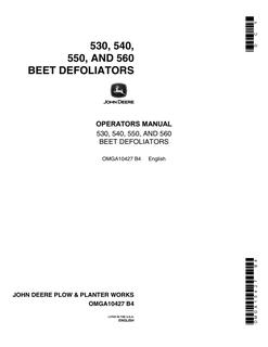 John Deere 530; 540; 550; 560 Beet defoliator Operator manual OMGA10427 — actual manual cover