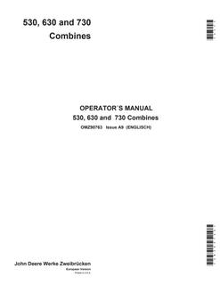 John Deere 530; 630; 730 Combine Operator manual OMZ90763 — actual manual cover