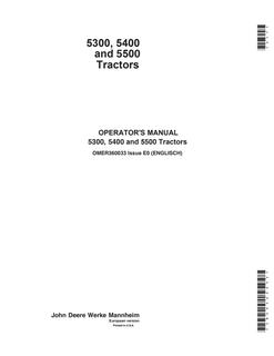 John Deere 5300; 5400; 5500 Tractor Operator manual OMER360033 — actual manual cover